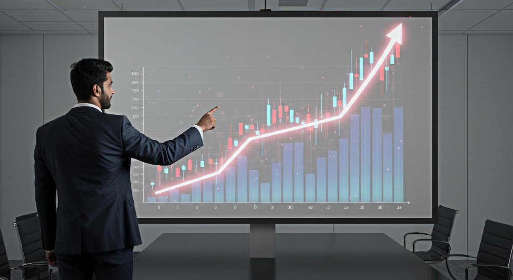 Gráficas de análisis financiero y planeación de inversión en pantalla